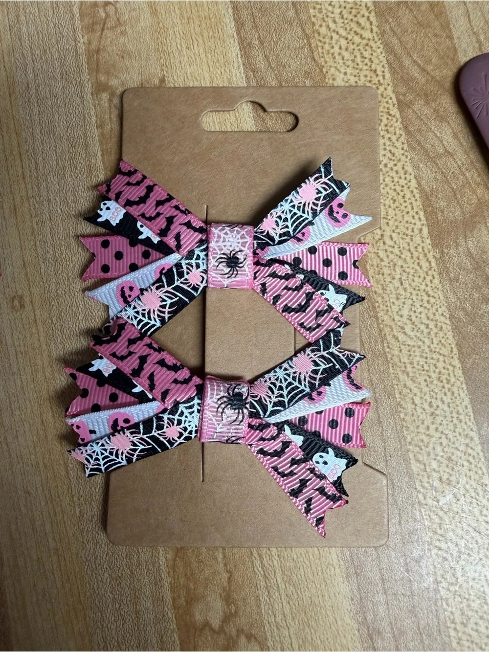 Pink Halloween Spider Web Hair Bows for Kids